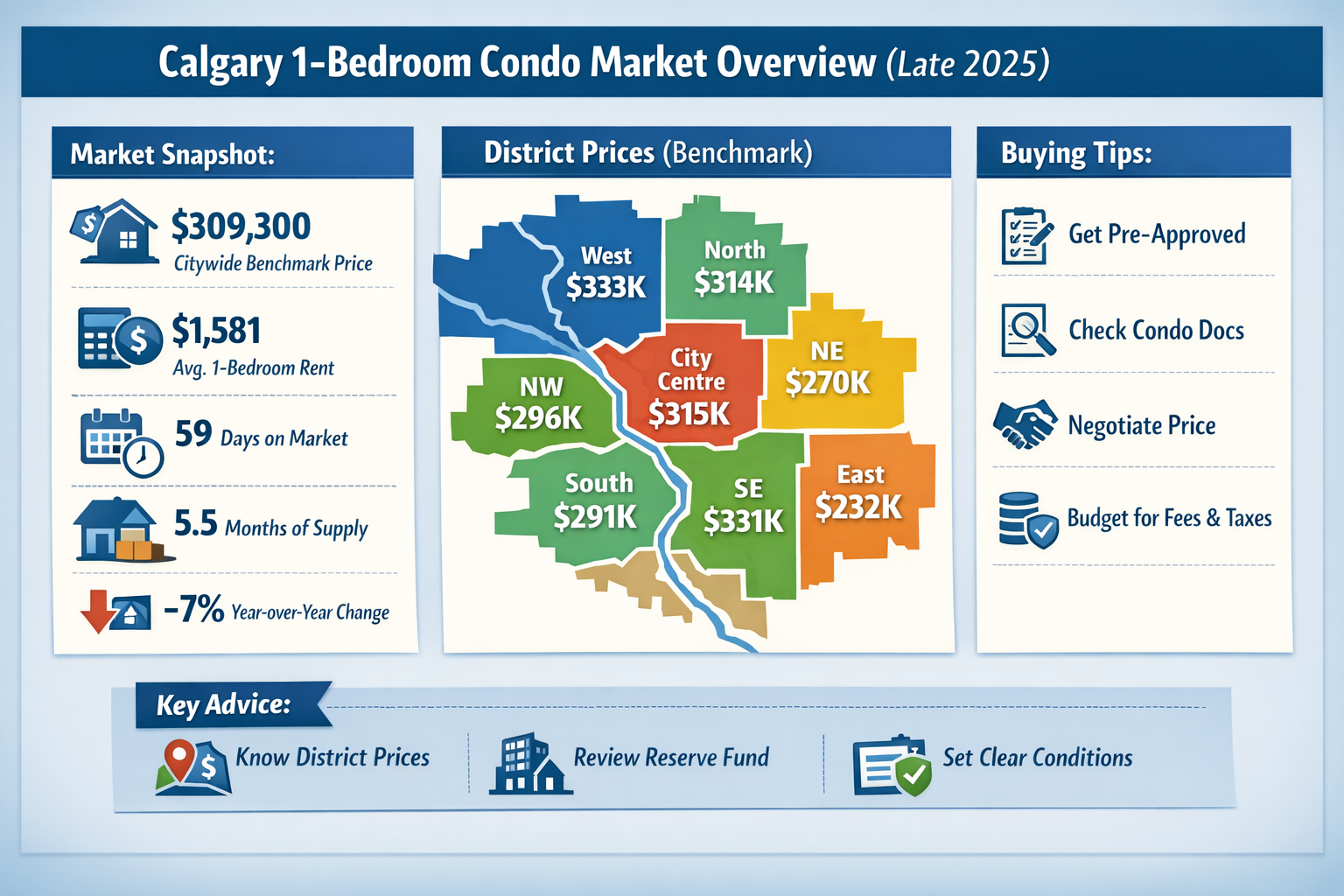 Calgary 1-Bedroom Condo Market: Deep Buyer’s Guide With Real 2025 Numbers